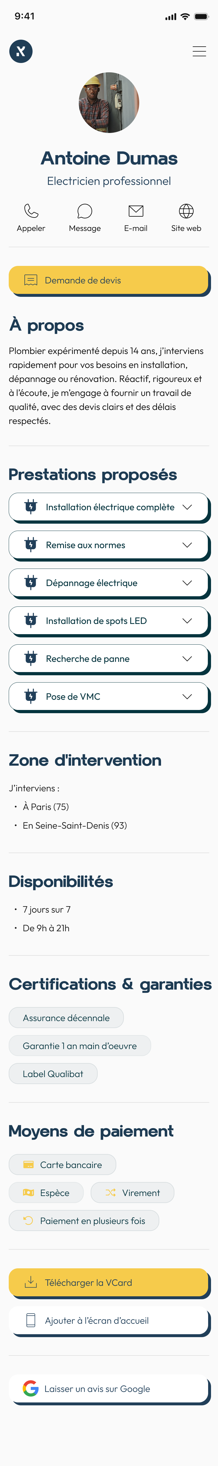 Template Électricien